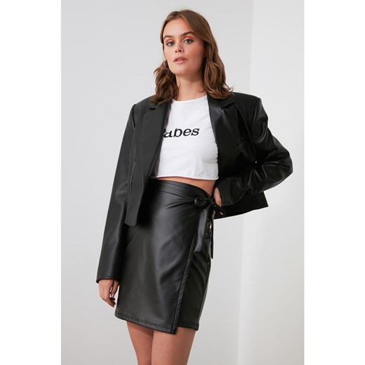 Trendyol Knitted Leather Look Skirt with Black Tie Trendyol S Factcool