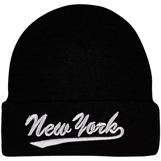 Boys black and silver New York beanie hat river-island czarny beanie