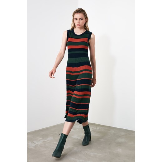Trendyol Navy Blue Striped Midi Knitwear Dress Trendyol S Factcool