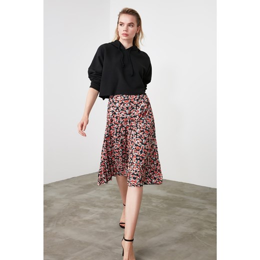 Trendyol Black Flower Patterned Pylon Skirt Trendyol 36 Factcool
