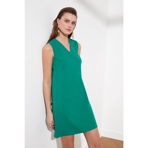 Trendyol Green V-Neck Basic Dress Trendyol 36 Factcool