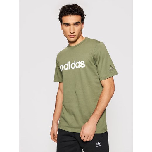 adidas T-Shirt Essentials Embroidered Linear Logo GL0059 Zielony Regular Fit L MODIVO