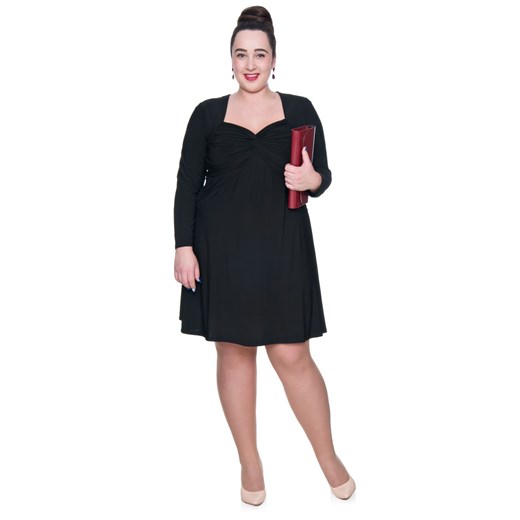 Czarna krótka sukienka z dekoltem 46 Modne Duże Rozmiary okazyjna cena