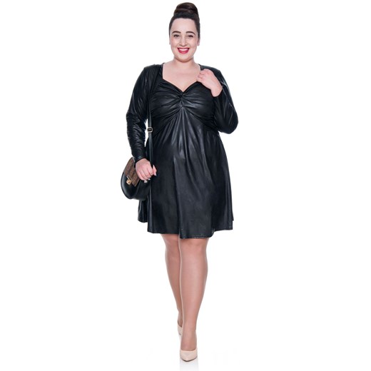 Czarna skórzana sukienka 52 okazyjna cena Modne Duże Rozmiary