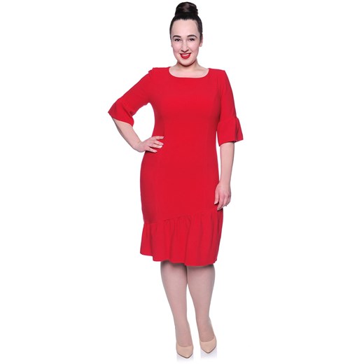 Czerwona sukienka z falbaną 44 okazyjna cena Modne Duże Rozmiary