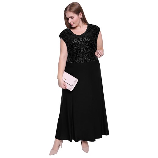 Długa czarna suknia z cekinowym ornamentem 50 okazyjna cena Modne Duże Rozmiary
