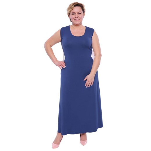 Niebieska sukienka maxi ze wstawkami 46 Modne Duże Rozmiary promocyjna cena