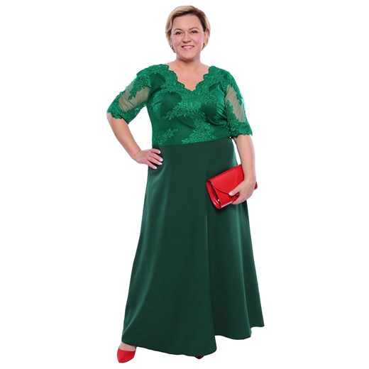 Wieczorowa sukienka w kolorze ciemnej zieleni 50 okazja Modne Duże Rozmiary