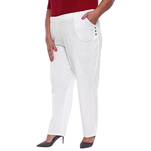 Długie bawełniane spodnie w białym kolorze 46 Modne Duże Rozmiary