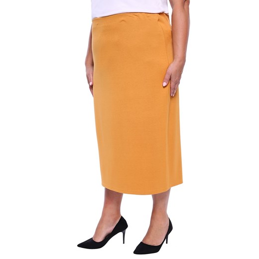 Dłuższa elegancka spódnica w miodowym kolorze 64 Modne Duże Rozmiary