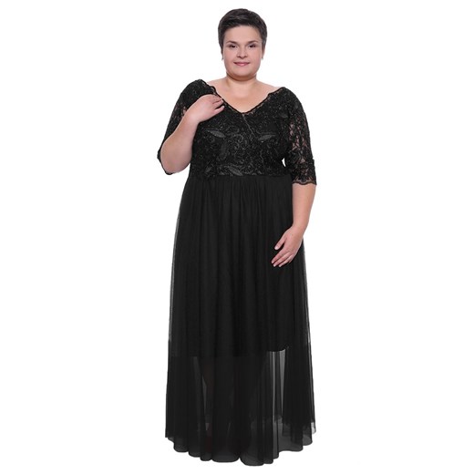 Elegancka czarna suknia z tiulem 60 Modne Duże Rozmiary