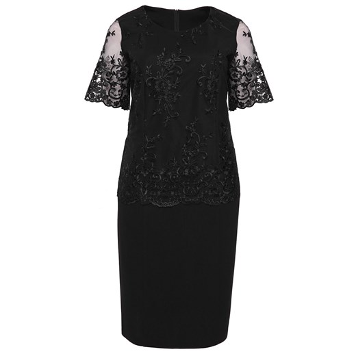 Czarna sukienka z gipiurowym haftem 52 promocyjna cena Modne Duże Rozmiary