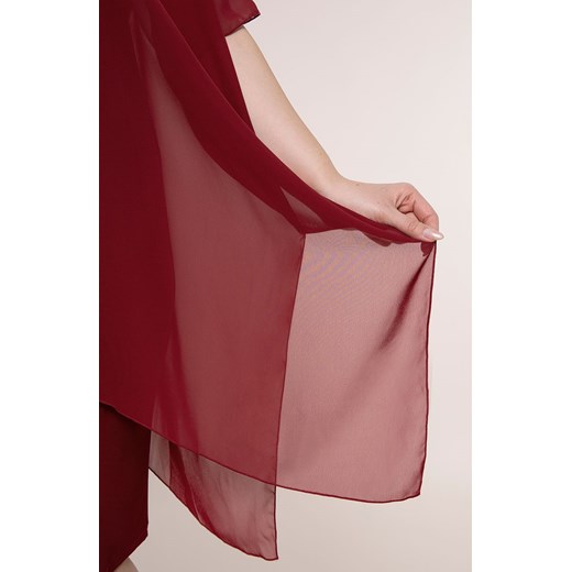 Bordowa asymetryczna sukienka z szyfonem 62 Modne Duże Rozmiary