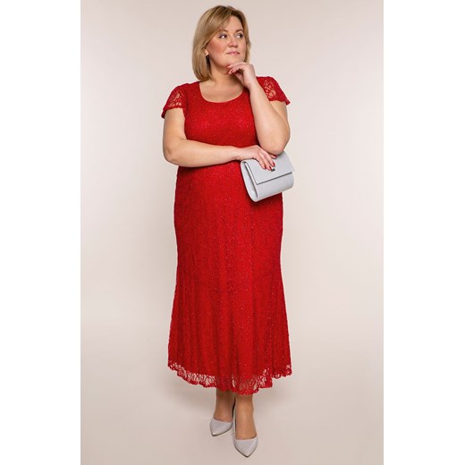 Długa sukienka w kolorze szkarłatnej czerwieni 50 Modne Duże Rozmiary