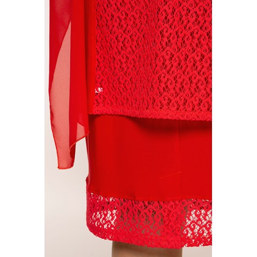 Czerwona szyfonowa sukienka z koronką 52 Modne Duże Rozmiary