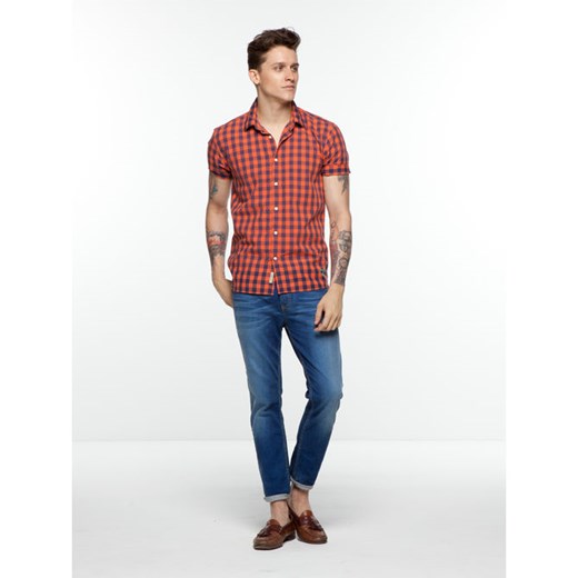 short-sleeved checkered shirt with bleach effect  scotch-soda czerwony t-shirty