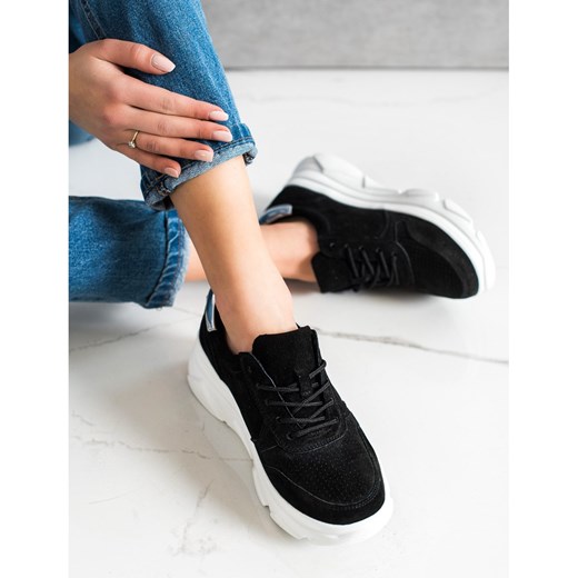 Buty sportowe damskie Filippo sneakersy sznurowane ze skóry na platformie 