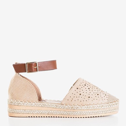 Beżowe ażurowe damskie espadryle na platformie Hemmi- Obuwie Royalfashion.pl 38 royalfashion.pl