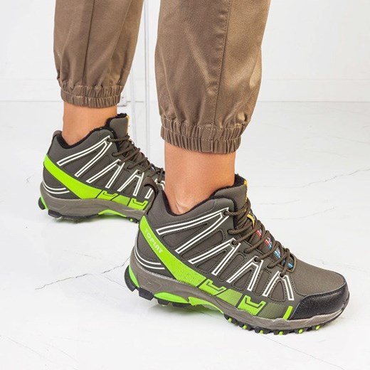 Zielone sportowe damskie buty trekkingowe z neonową żółtą wstawką Everest - Obuwie Royalfashion.pl 37 royalfashion.pl