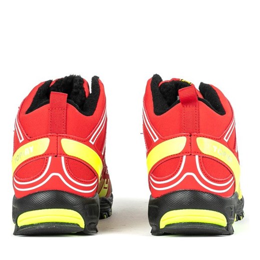 Czerwone sportowe damskie buty trekkingowe z neonową żółtą wstawką Everest - Obuwie Royalfashion.pl 36 royalfashion.pl