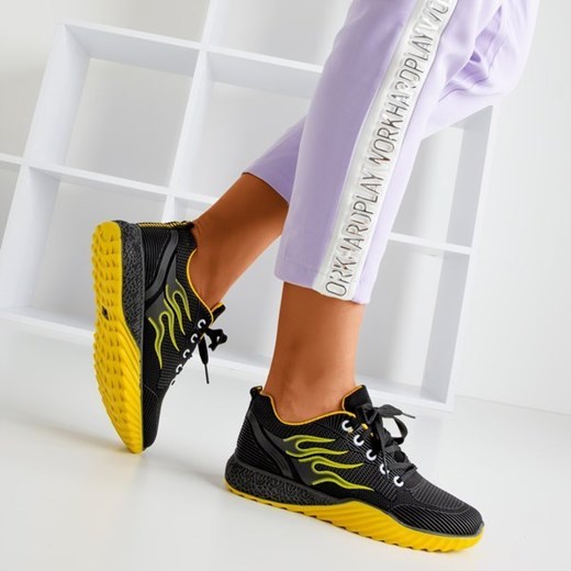 Czarne sportowe buty damskie z żółtymi wstawkami Firess - Obuwie Royalfashion.pl 41 royalfashion.pl