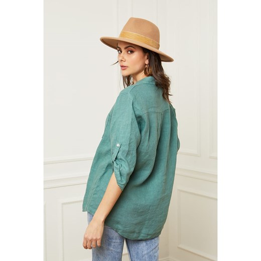 Bluzka damska zielona Fleur De Lin jesienna z długimi rękawami 