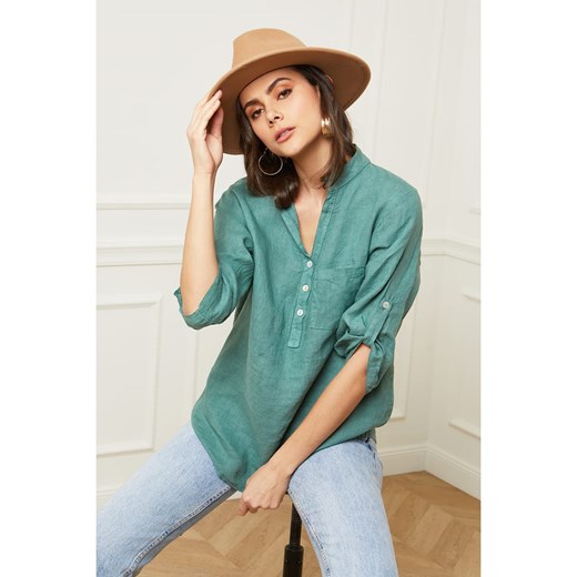Bluzka damska Fleur De Lin w serek lniana jesienna 