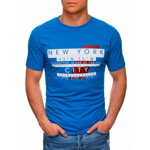 T-shirt męski z nadrukiem 1432S - niebieski Edoti.com L Edoti.com