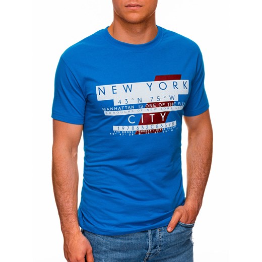 T-shirt męski z nadrukiem 1432S - niebieski Edoti.com XL Edoti.com