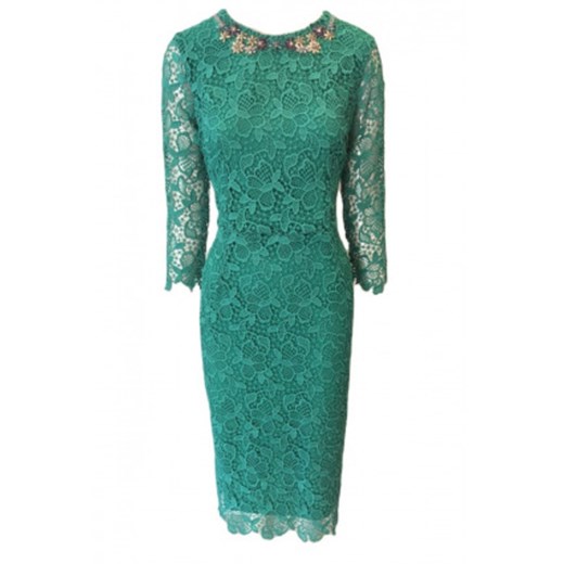Ermanno Scervino sukienka z okrągłym dekoltem zielona elegancka z długimi rękawami 