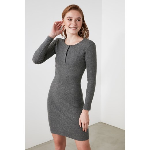 Trendyol Grey Snap Knitted Dress Trendyol M Factcool