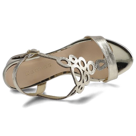 Damiss sandały damskie srebrne na obcasie eleganckie skórzane 