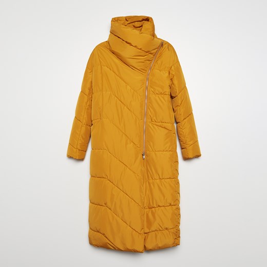 Cropp - Pikowany płaszcz z wysokim kołnierzem - Żółty Cropp M Cropp promocyjna cena