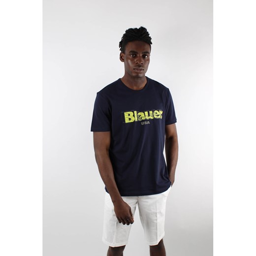 T-shirt męski Blauer USA niebieski z bawełny 