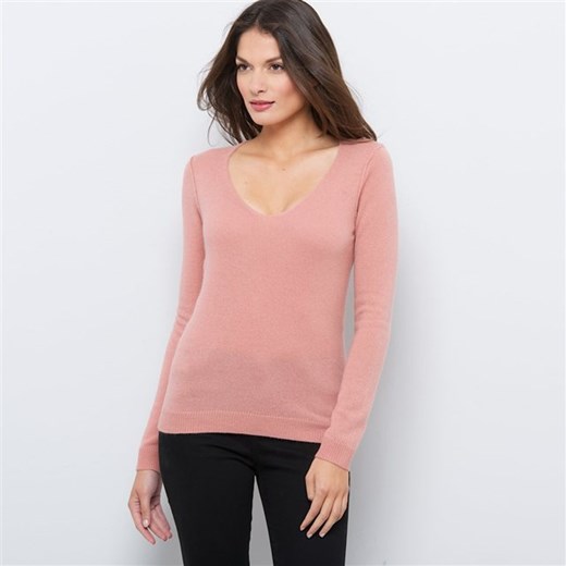 Sweter z długim rękawem, dekolt w kształcie litery V, 100% wełny kaszmirowej la-redoute-pl bezowy sweter