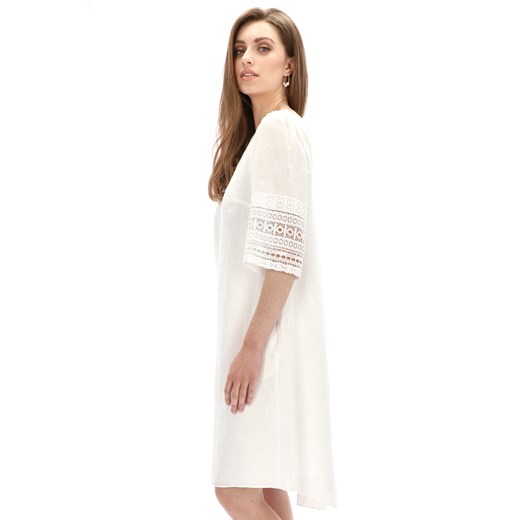 Biała lniana sukienka z koronkowymi rękawami L`AF ALISA 38 Eye For Fashion