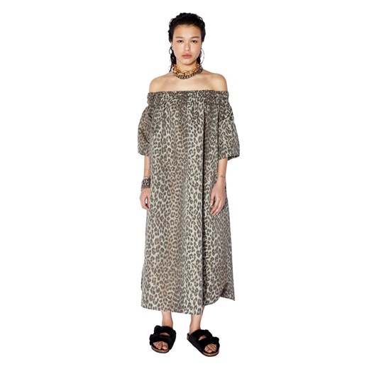 Olive Oversized Off-Shoulder Leopard Dress Zoe Karssen XS/S promocja showroom.pl