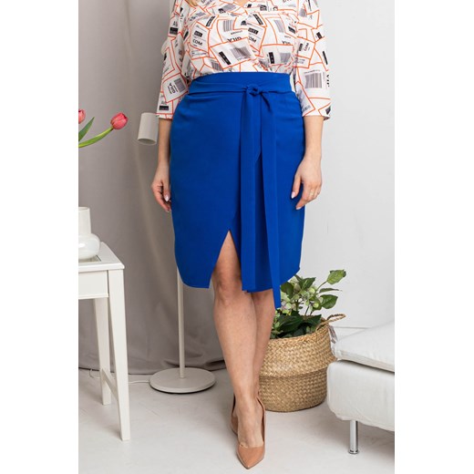Spódnica z kopertowym przodem elegancka ołówkowa GALICJA chabrowa Plus Size karko.pl