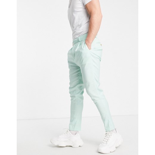 ASOS DESIGN – Eleganckie lniane spodnie ze zwężanymi nogawkami w miętowym kolorze-Zielony W28 L30 Asos Poland