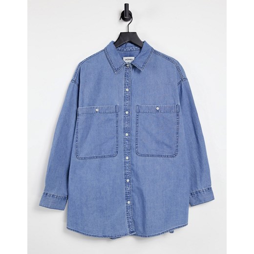 Monki – Allison – Niebieska jeansowa koszula oversize z bawełny organicznej-Niebieski Monki 2XS Asos Poland