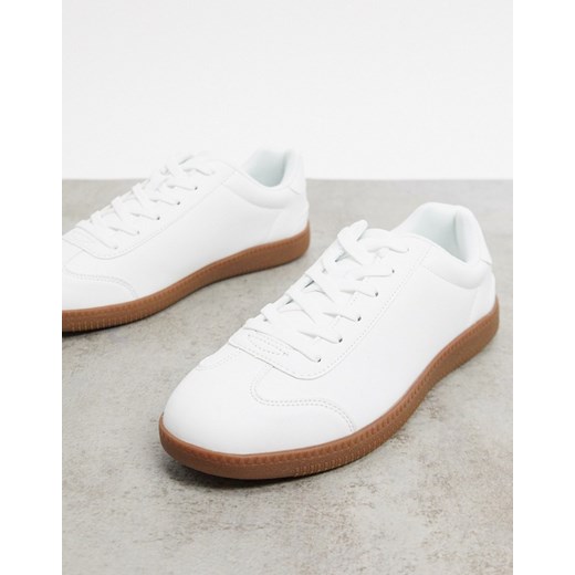 ASOS DESIGN – Białe sznurowane buty sportowe z imitacji skóry z gumową podeszwą-Biały 44.5 Asos Poland