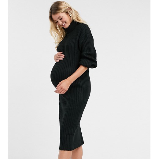 ASOS DESIGN Maternity – Czarna prążkowana sukienka midi-Czarny 34 Asos Poland
