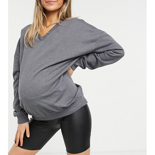 ASOS DESIGN Maternity – Grafitowa melanżowa bluza dresowa oversize z dekoltem w szpic-Szary 38 Asos Poland