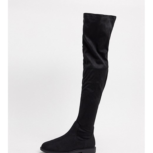 ASOS DESIGN Wide Fit Kennedy – Czarne płaskie buty do kolan-Czarny 40 Asos Poland