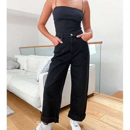 Topshop Petite – Czarne mom jeans oversize z efektem znoszenia-Black Topshop Petite W25 L28 Asos Poland
