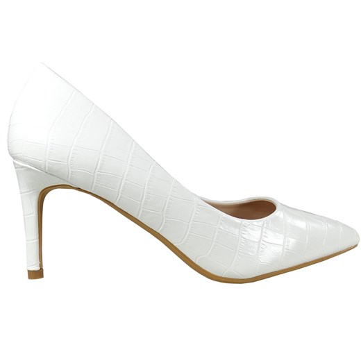 Białe niskie szpilki buty ślubne lakierowane 38 Kokietki
