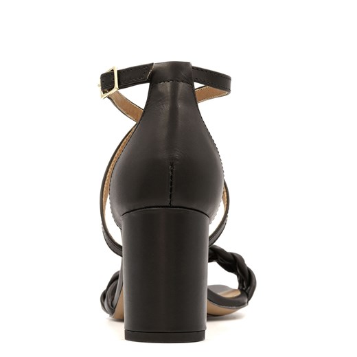 Sandały damskie Neścior czarne na obcasie z klamrą skórzane 