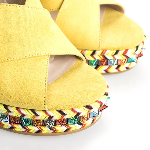 Espadryle damskie Twinset żółte eleganckie na lato z klamrą na koturnie