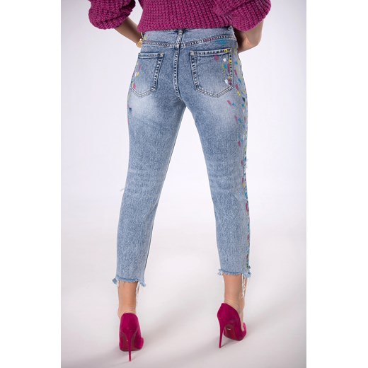 jeansowe spodnie z kolorowym wykończeniem Moda Dla Ciebie L Moda Dla Ciebie