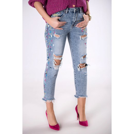 jeansowe spodnie z kolorowym wykończeniem Moda Dla Ciebie S Moda Dla Ciebie